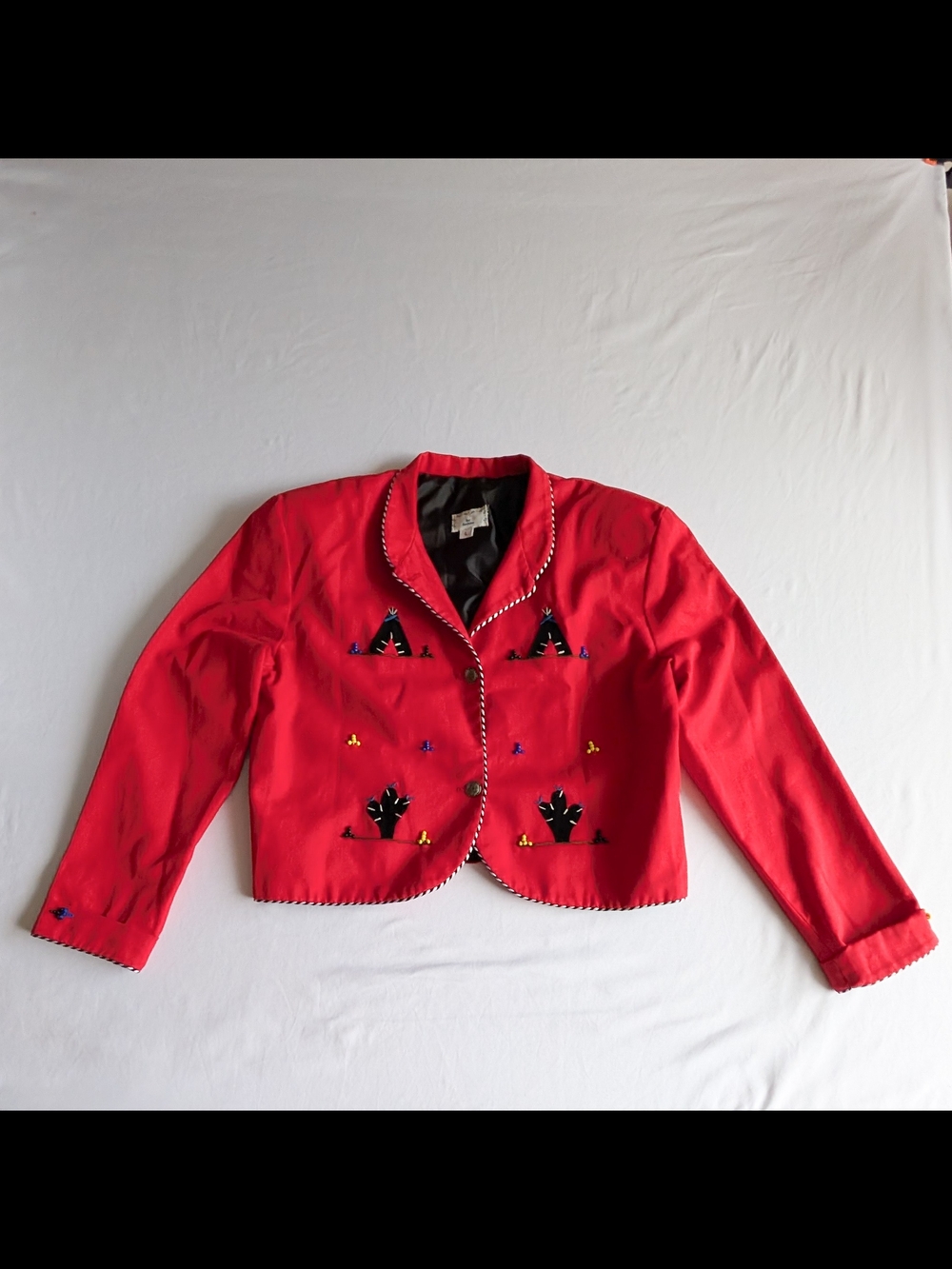Vtg Rod Ranchwear Jacket Womens Red Wool Western Embroidered Cactus Blazer Large